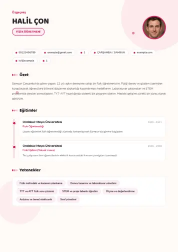 Fizik Öğretmeni CV Örnekleri cv indir